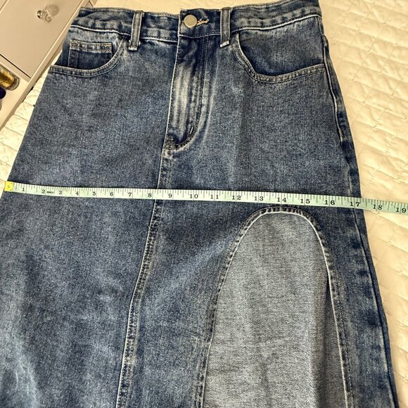 Cider XS Denim Midi Skirt With Front Slit & Pockets - Picture 7 of 9